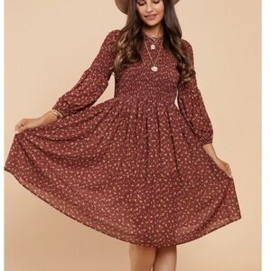 Floral Cottagecore Prairie Smocked Midi Dress Sz XL